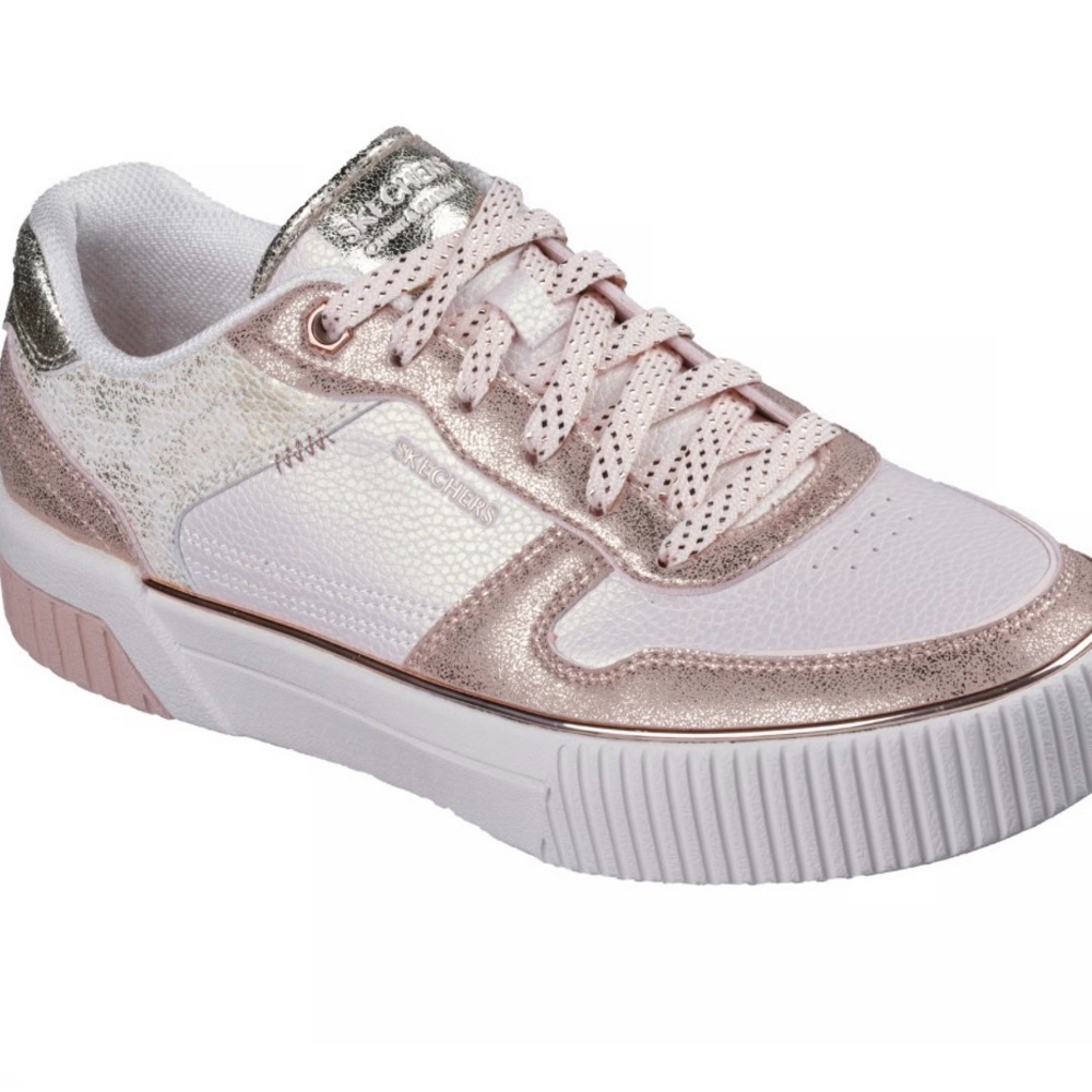 Skechers Rose Gold and White Sneakers